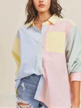 Mable Button-Down Shirt
Pastel Pinstripes Preppy
Patchwork Abstract Modern
S/M